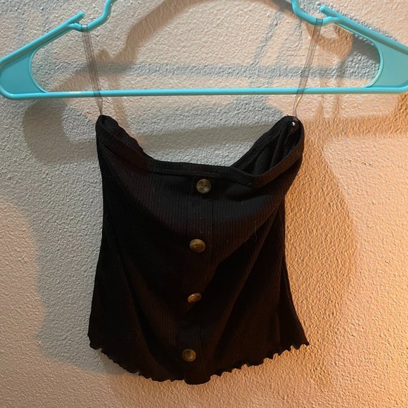 Strapless Black Cropped Brown Button Down Tube Top - Picture 3 of 5